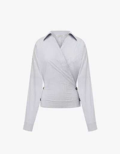 Philosophy Di Lorenzo Serafini Stretch Taffeta Shirt With Buttons In Blue Stripe