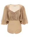 Philosophy Di Lorenzo Serafini Stretch Tulle Bodysuit With Gathered Detailing In Neutral