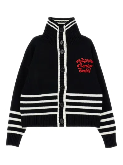 Philosophy Di Lorenzo Serafini Kids' Stripe-detail High-neck Cardigan In Black