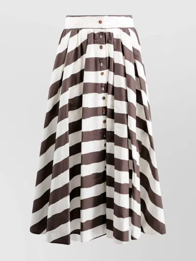 PHILOSOPHY DI LORENZO SERAFINI STRIPED COTTON BLEND A-LINE SKIRT WITH PLEATED DESIGN