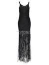 Philosophy Di Lorenzo Serafini Black Long Dress With U-neck And Long Fringes Applied To The Edges In Black