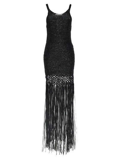 Philosophy Di Lorenzo Serafini Suede Effect Woven Tape Midi Dress In Black