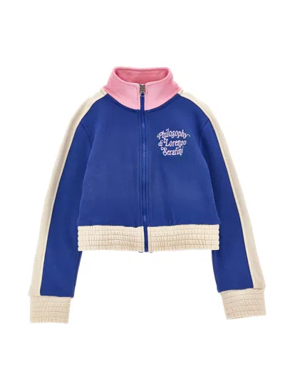 Philosophy Di Lorenzo Serafini Kids' Sweatshirt Mit Hohem Kragen Und Stickerei Auf Dem Rücken In Blue