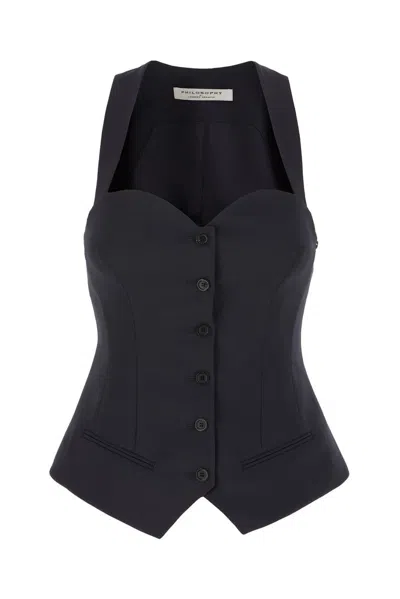 Philosophy Di Lorenzo Serafini Sweetheart Fitted Buttoned Sleeveless Top In Black