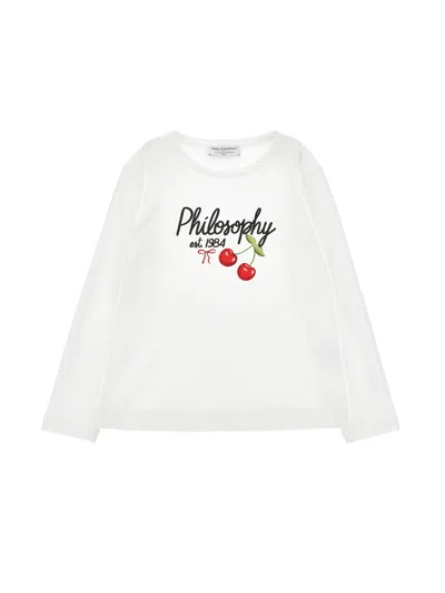 Philosophy Di Lorenzo Serafini Philosophy Kids  T-shirt With 'philosophy' And Cherry Print In White