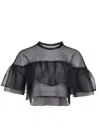 Philosophy Di Lorenzo Serafini Sheer Black Top With Ruffle Detail In Black
