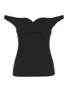 Philosophy Di Lorenzo Serafini Black Off Shoulder Top With Sweetheart Neck In Stretch Fabric Woman In Black