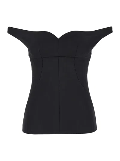 Philosophy Di Lorenzo Serafini Black Off Shoulder Top With Sweetheart Neck In Stretch Fabric Woman