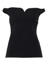 Philosophy Di Lorenzo Serafini Black Off Shoulder Top With Sweetheart Neck In Stretch Fabric Woman In Black