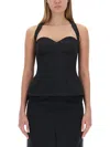 Philosophy Di Lorenzo Serafini Polyester Top With Sweetheart Neckline And Peplum Hem In Black