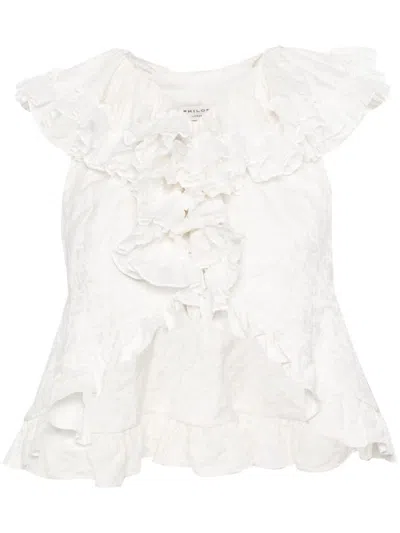 Philosophy Di Lorenzo Serafini Floral-jacquard Ruffled Blouse In White