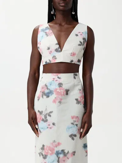 Philosophy Di Lorenzo Serafini Floral Taffeta Crop Top In Beige