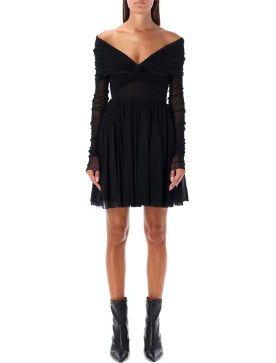 Philosophy Di Lorenzo Serafini Tulle Minidress With Bodycon Fit And Extra-long Sleeves In Black