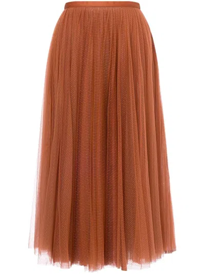 Philosophy Di Lorenzo Serafini Tulle-overlay Midi Skirt In Brown