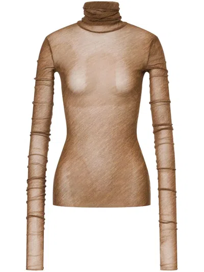 Philosophy Di Lorenzo Serafini High-neck Semi-sheer T-shirt In Brown