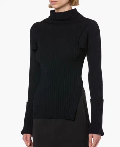 Philosophy Di Lorenzo Serafini Two-tone Ribbed Stretch Sweater In Dark Blue