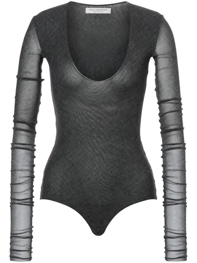 Philosophy Di Lorenzo Serafini U-neck Long-sleeve Bodysuit In Grey