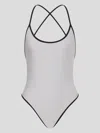 Philosophy Di Lorenzo Serafini White Costume With Crossed Straps And Lettering Logo In Tech Fabric Woman In White