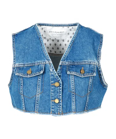 Philosophy Di Lorenzo Serafini V-collar Denim Vest In Blue