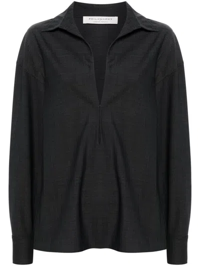 Philosophy Di Lorenzo Serafini Grey Shirt With Open Collar And V Neck In Stretch Viscose Woman