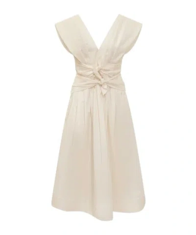 Philosophy Di Lorenzo Serafini V-neck Bow Detailed Midi Dress In White