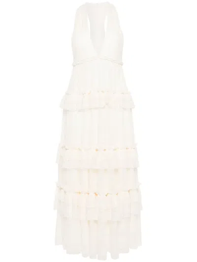 Philosophy Di Lorenzo Serafini Tiered V-neck Lace Maxi Dress In White