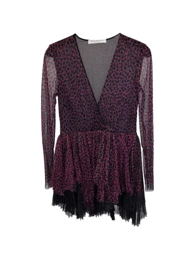 Pre-owned Philosophy Di Lorenzo Serafini V-neck Leopard-print Mini Dress In Pink