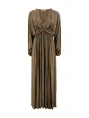 Philosophy Di Lorenzo Serafini Brown Long Dress With V-neck And Ruffle Details