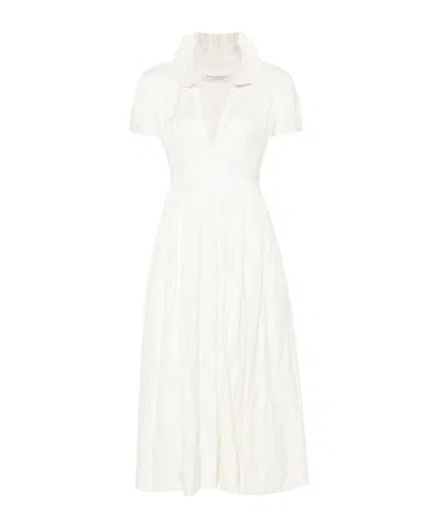 PHILOSOPHY DI LORENZO SERAFINI V-NECK PLEATED MIDI DRESS