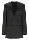 Philosophy Di Lorenzo Serafini V-neck Satin Blazer With Double-breasted Closure In Black