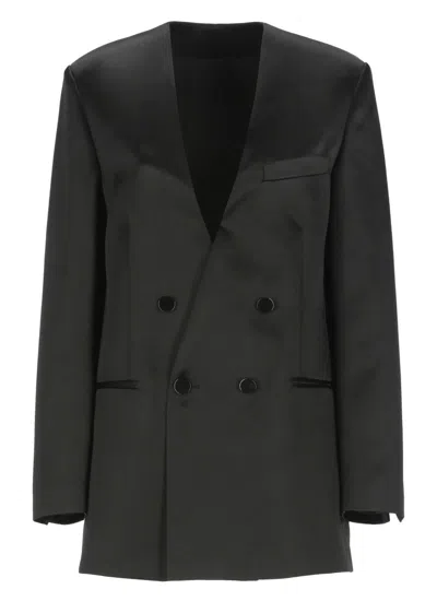 Philosophy Di Lorenzo Serafini V-neck Satin Blazer With Double-breasted Closure In Black