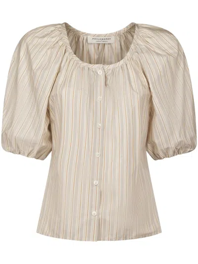 PHILOSOPHY DI LORENZO SERAFINI PHILOSOPHY DI LORENZO SERAFINI VERTICAL STRIPE SHIRT WITH PUFFED SLEEVES