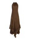 Philosophy Di Lorenzo Serafini Brown Silk Long Dress With Ruffles In Marrón