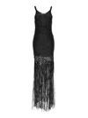 Philosophy Di Lorenzo Serafini Black Long Dress With U-neck And Long Fringes Applied To The Edges In Fabric Woman In Black