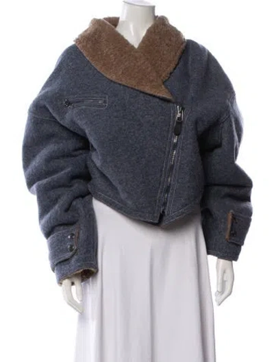 Pre-owned Philosophy Di Lorenzo Serafini Virgin Wool Biker Jacket In Blue