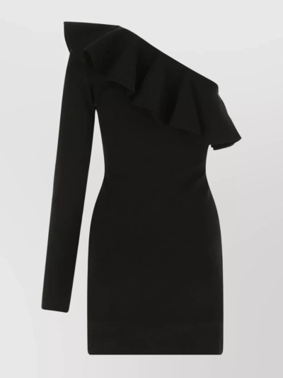 Philosophy Di Lorenzo Serafini Viscose Blend One-shoulder Dress With Ruffle Detail In Black