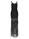 Philosophy Di Lorenzo Serafini Black Long Dress With U-neck And Long Fringes Applied To The Edges In Fabric Woman