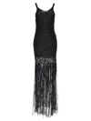 Philosophy Di Lorenzo Serafini Black Long Dress With U-neck And Long Fringes Applied To The Edges In Fabric Woman