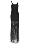 Philosophy Di Lorenzo Serafini Black Long Dress With U-neck And Long Fringes Applied To The Edges In Fabric Woman