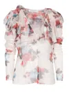 Philosophy Di Lorenzo Serafini White Blouse With Abstract Pattern And Ruffle Design In White