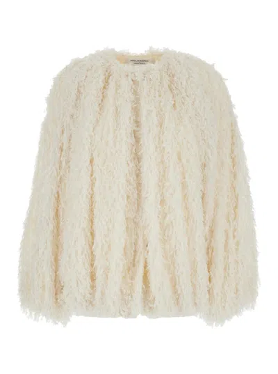 Philosophy Di Lorenzo Serafini White Jacket With Hidden Closure And Wide Sleeves In Floating Jacquard Women