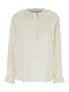 Philosophy Di Lorenzo Serafini White Oversized Shirt With Ruffles On Collar And Cuffs In Tech Fabric Woman Philosophy Di Lorenzo Se In White