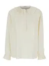 Philosophy Di Lorenzo Serafini White Oversized Shirt With Ruffles On Collar And Cuffs In Tech Fabric Woman Philosophy Di Lorenzo Se In White
