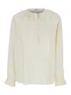 Philosophy Di Lorenzo Serafini White Oversized Shirt With Ruffles On Collar And Cuffs In Tech Fabric Woman Philosophy Di Lorenzo Se In White
