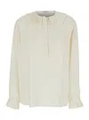 Philosophy Di Lorenzo Serafini White Oversized Shirt With Ruffles On Collar And Cuffs In Tech Fabric Woman Philosophy Di Lorenzo Se In White