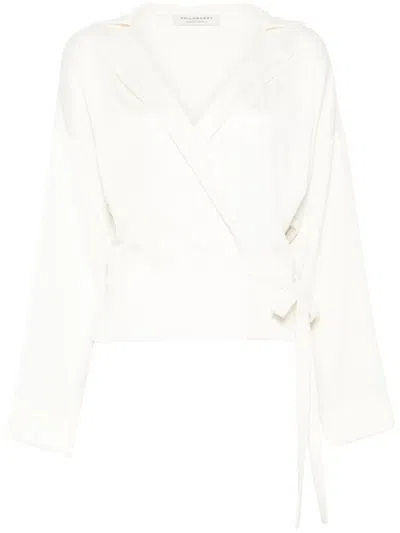 Philosophy Di Lorenzo Serafini White Satin Wrap Blouse In Beige