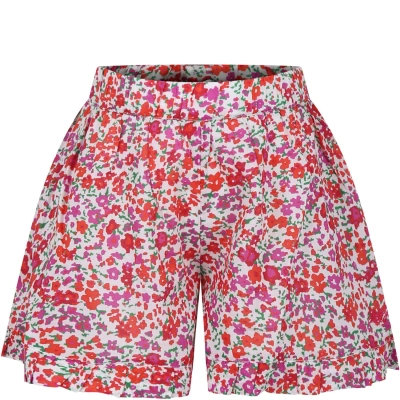 Philosophy Di Lorenzo Serafini Kids' White Shorts For Girl With Flowers In Multicolor