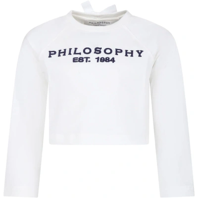 Philosophy Di Lorenzo Serafini Kids' White T-shirt For Girl With Logo In Avorio