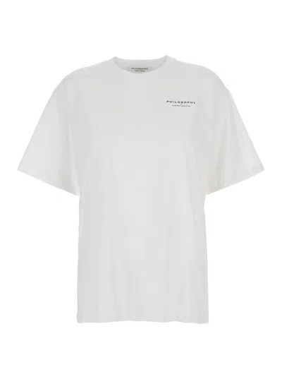 PHILOSOPHY DI LORENZO SERAFINI WHITE T-SHIRT WITH MAXI LOGO PRINTED ON THE BACK IN COTTON WOMAN