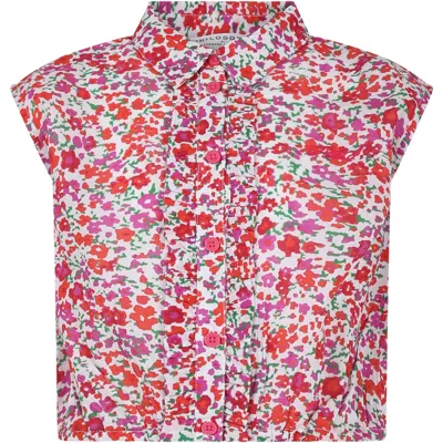 Philosophy Di Lorenzo Serafini Kids' White Top For Girl With Flowers In Rosso